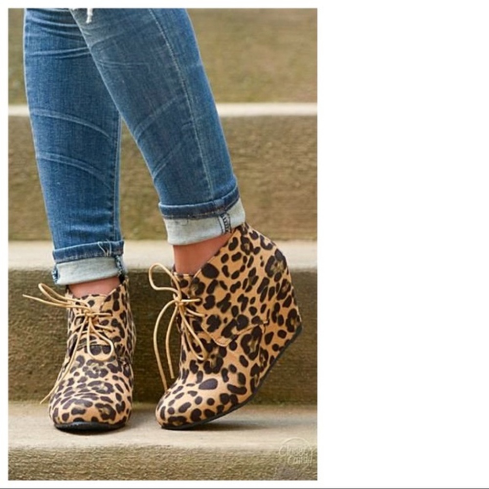 Leopard Lace Up Wedge Bootie - Picture 2 of 2